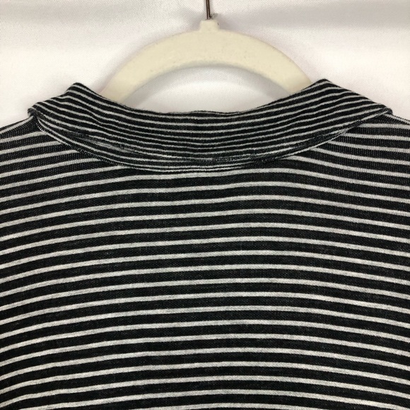 J. Jill Collared Stripe Top Roll Up Sleeve with Button Two Size Stripe - Picture 4 of 9